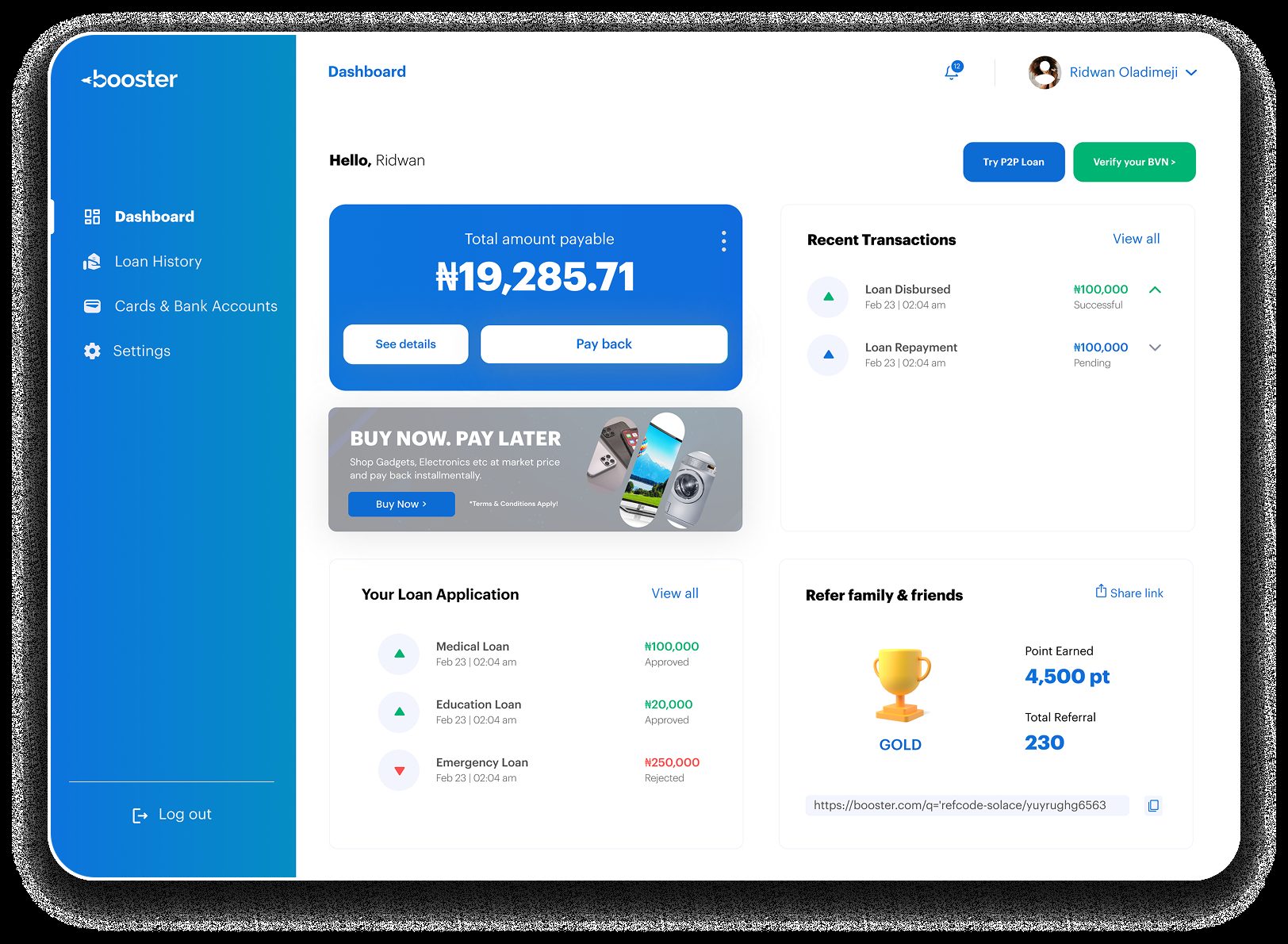 Booster dashboard