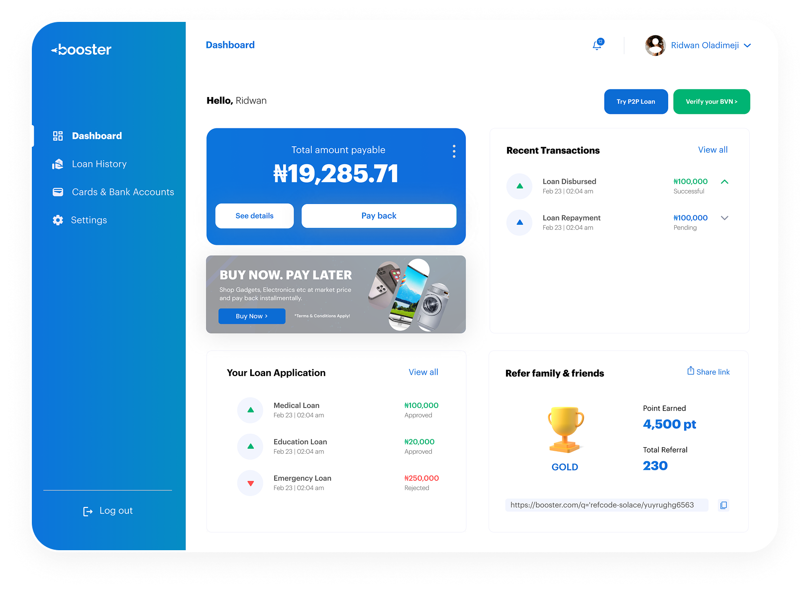 Booster dashboard