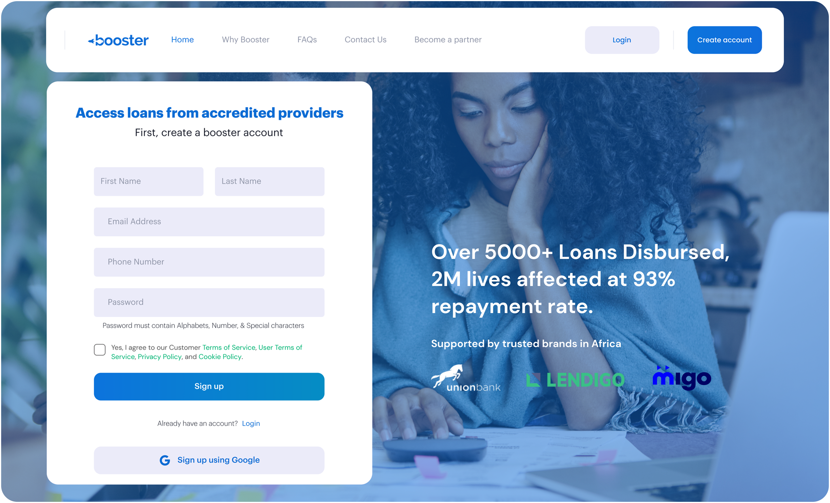 Sign up page