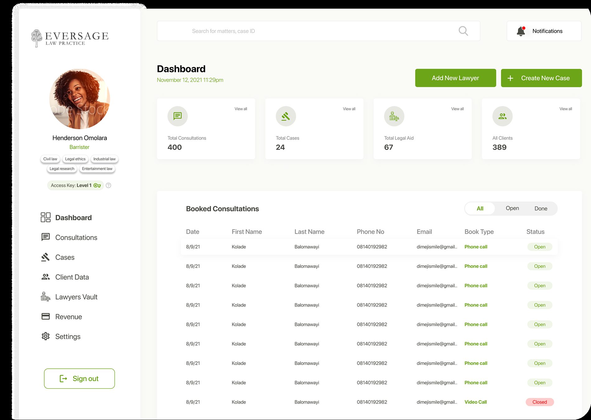 Lawyer dashboard