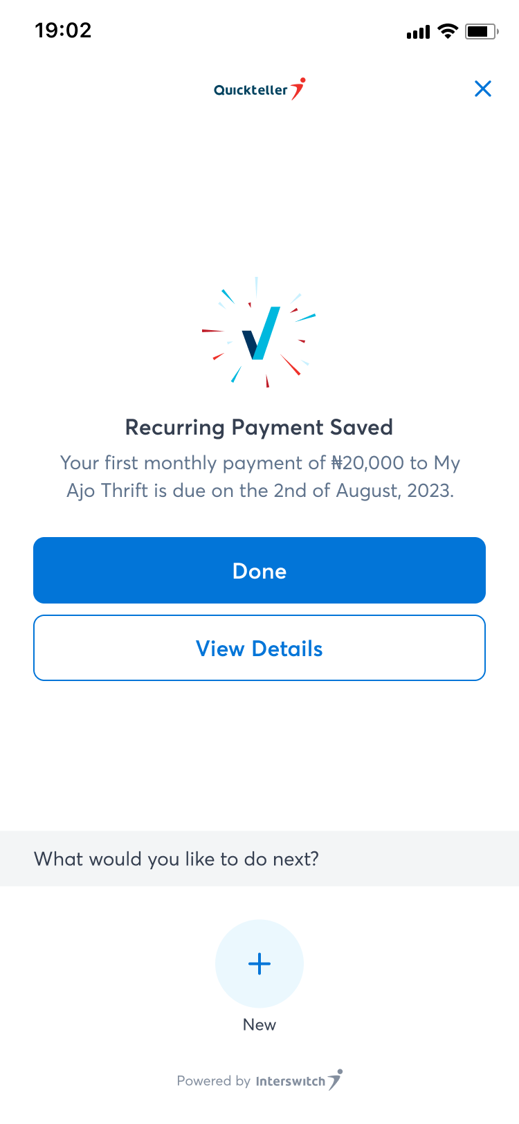 Recurring — payment saved success