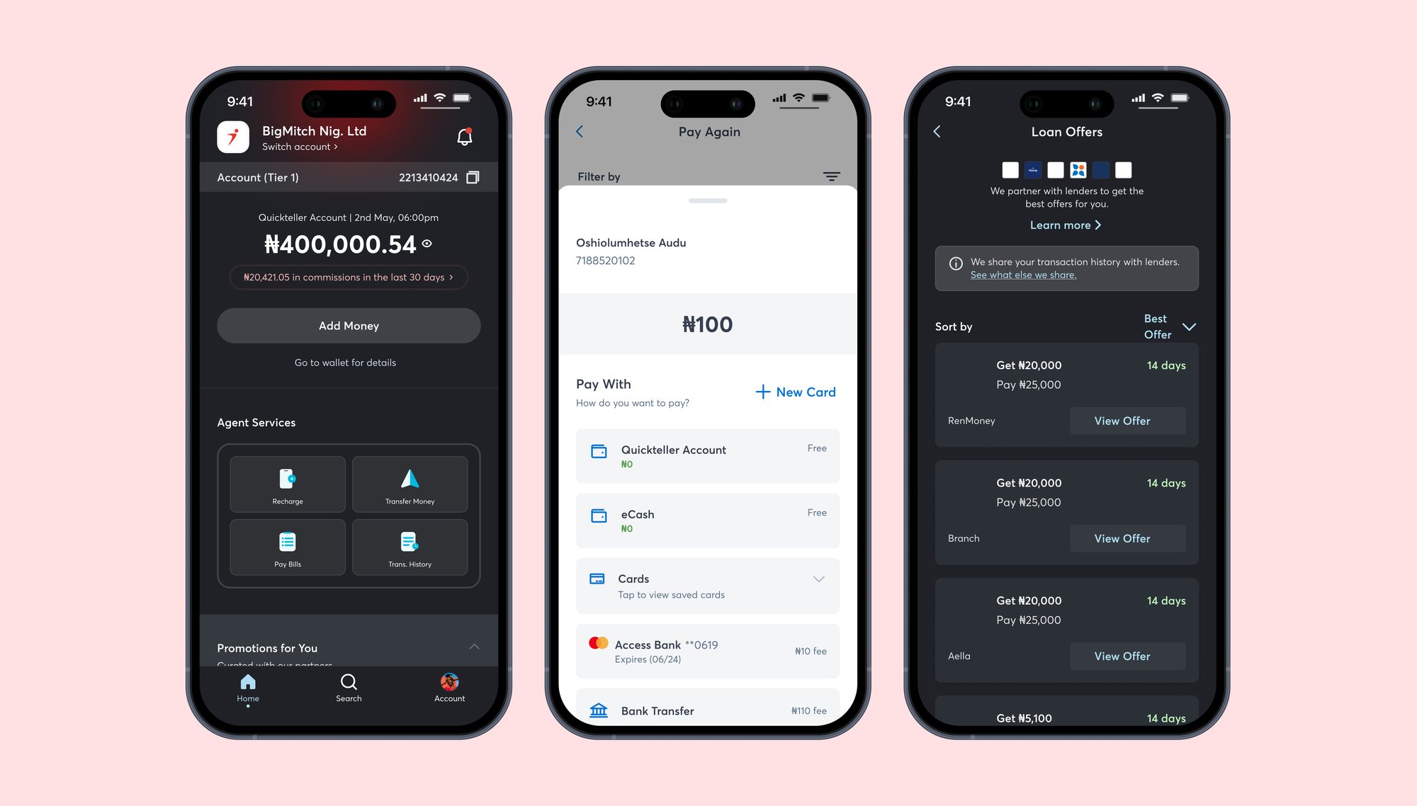 Quickteller mobile page designs